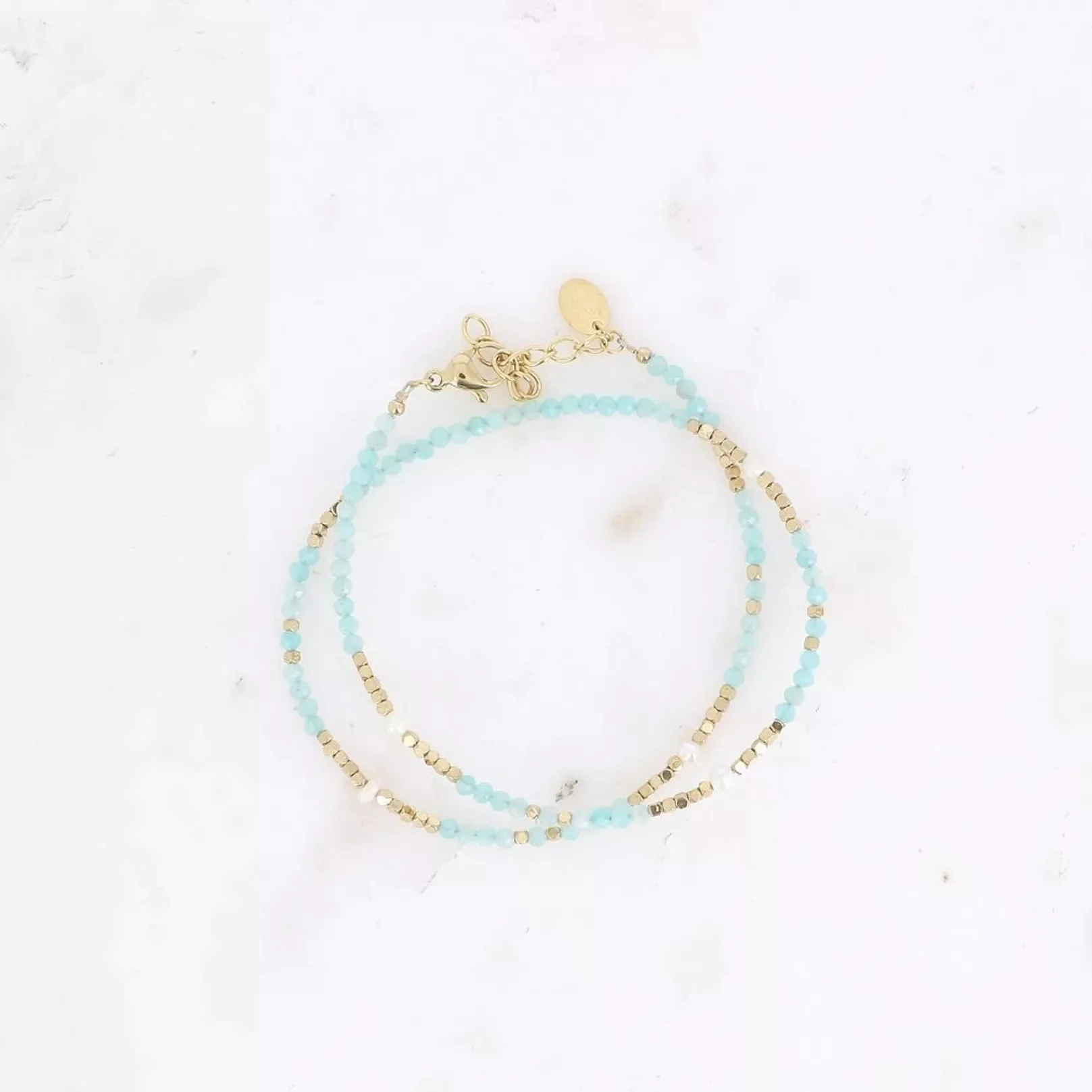 Amazonite Gemstone Bracelet in Blue / Gold - Image 2