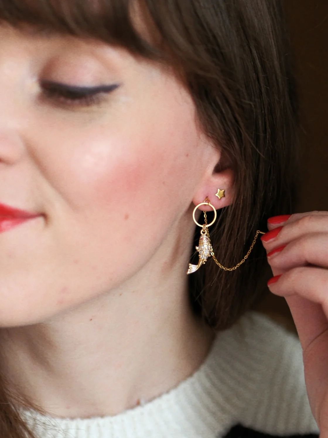 Andrea Atlas Rhinestone Fish Earrings in Gold - Image 2