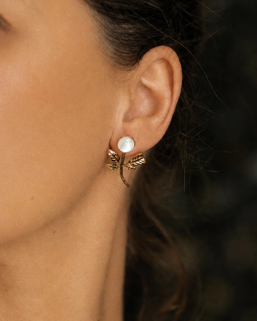 Floral Mother of Pearl Earrings - Image 2