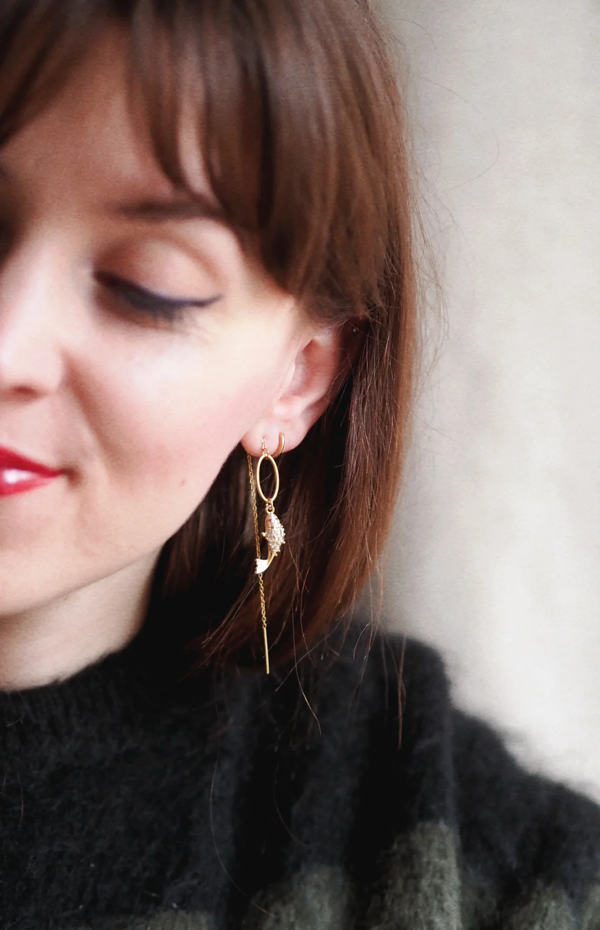 Limited Edition Chain Earrings / Good Luck Fish / Gold - Image 2