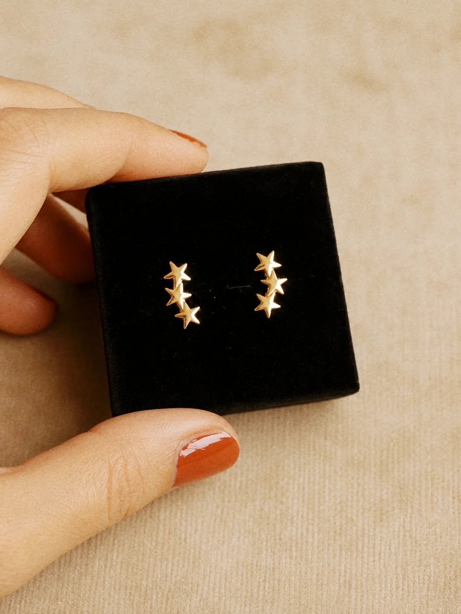 Little Three-Star Stud Earrings in Gold