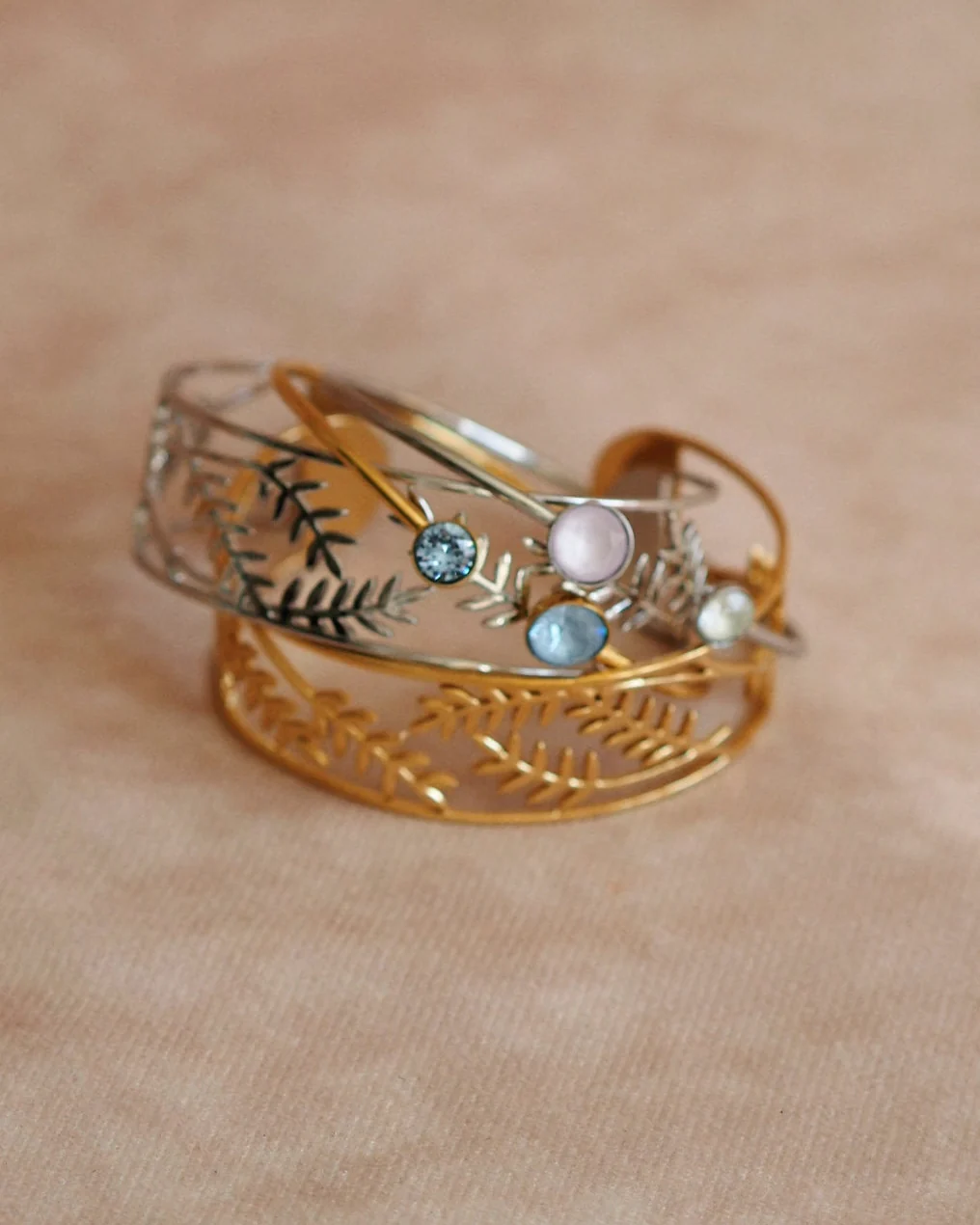 Swarovski Adjustable Bangle in Light Blue and Gold - Image 3