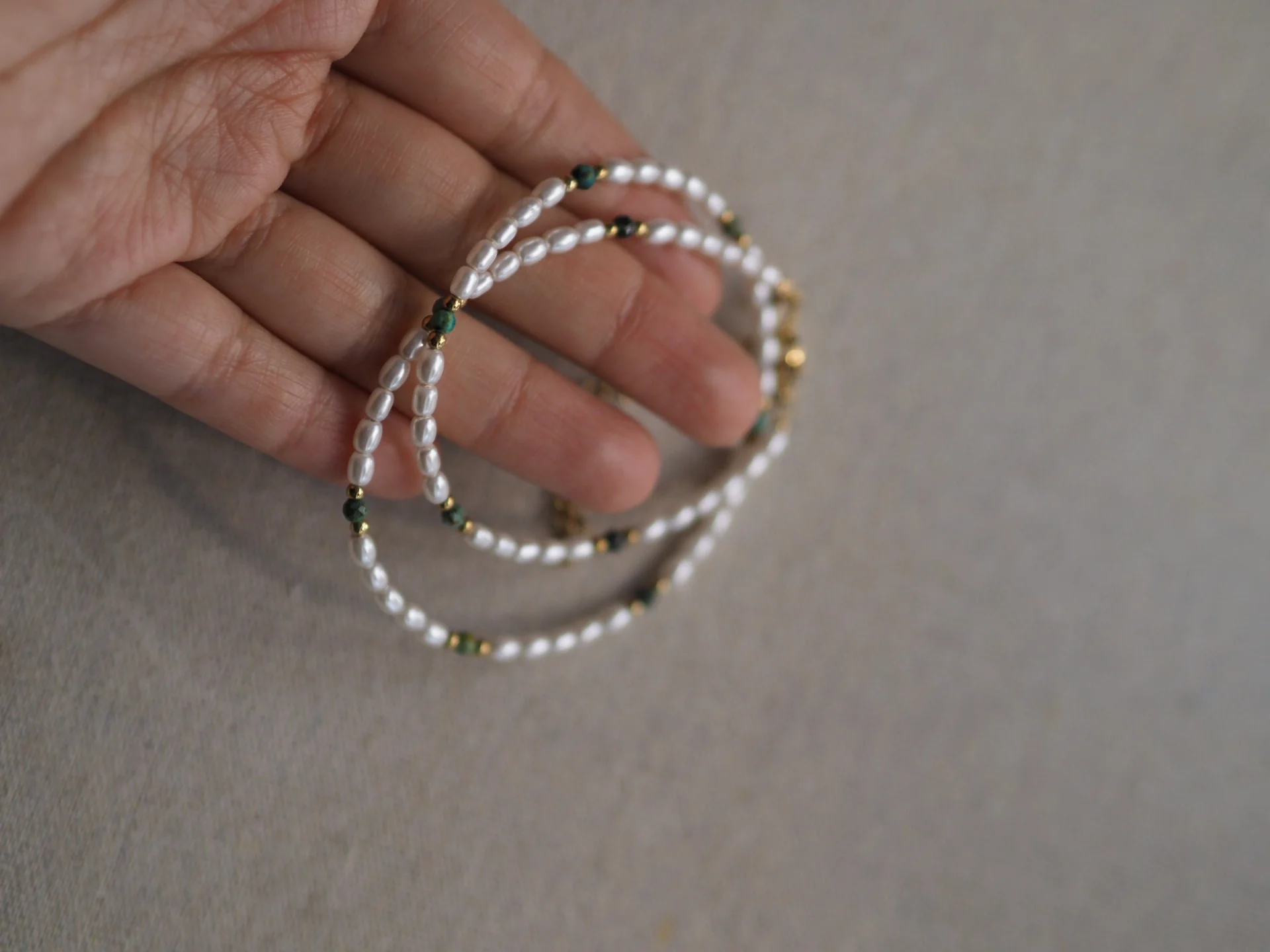 Pearl and Green Gemstone Necklace - Image 3