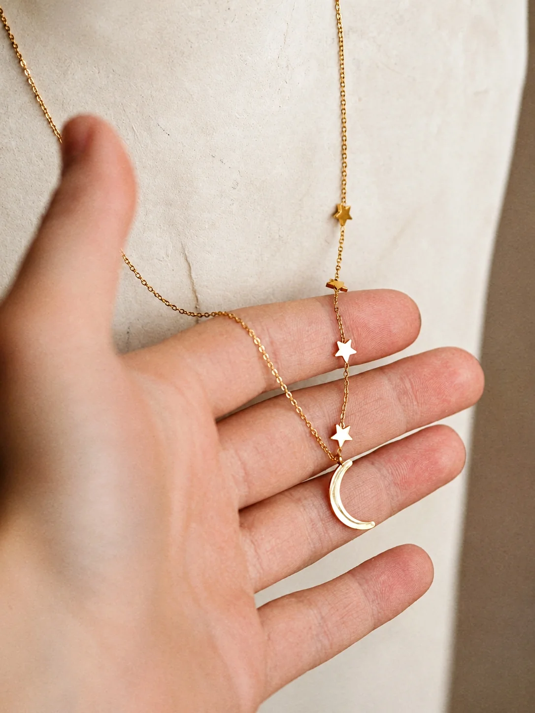 Rhiannon Moon And Stars Necklace Gold - Image 2