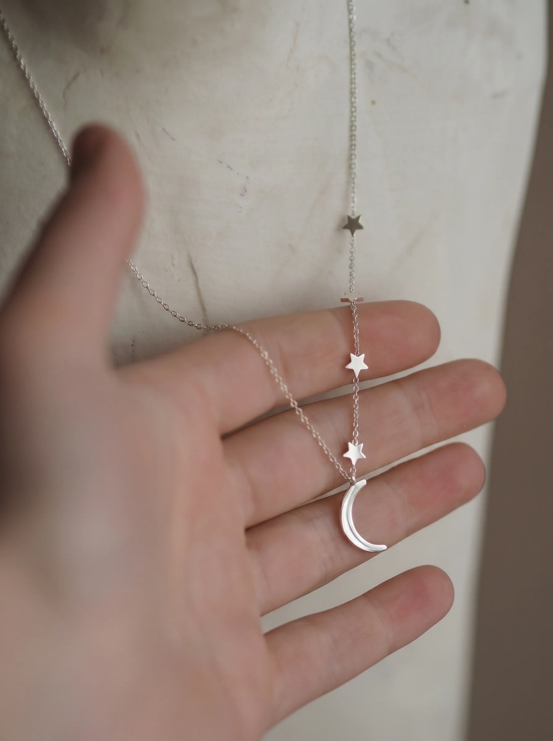 Rhiannon Moon And Stars Necklace In Silver - Image 2