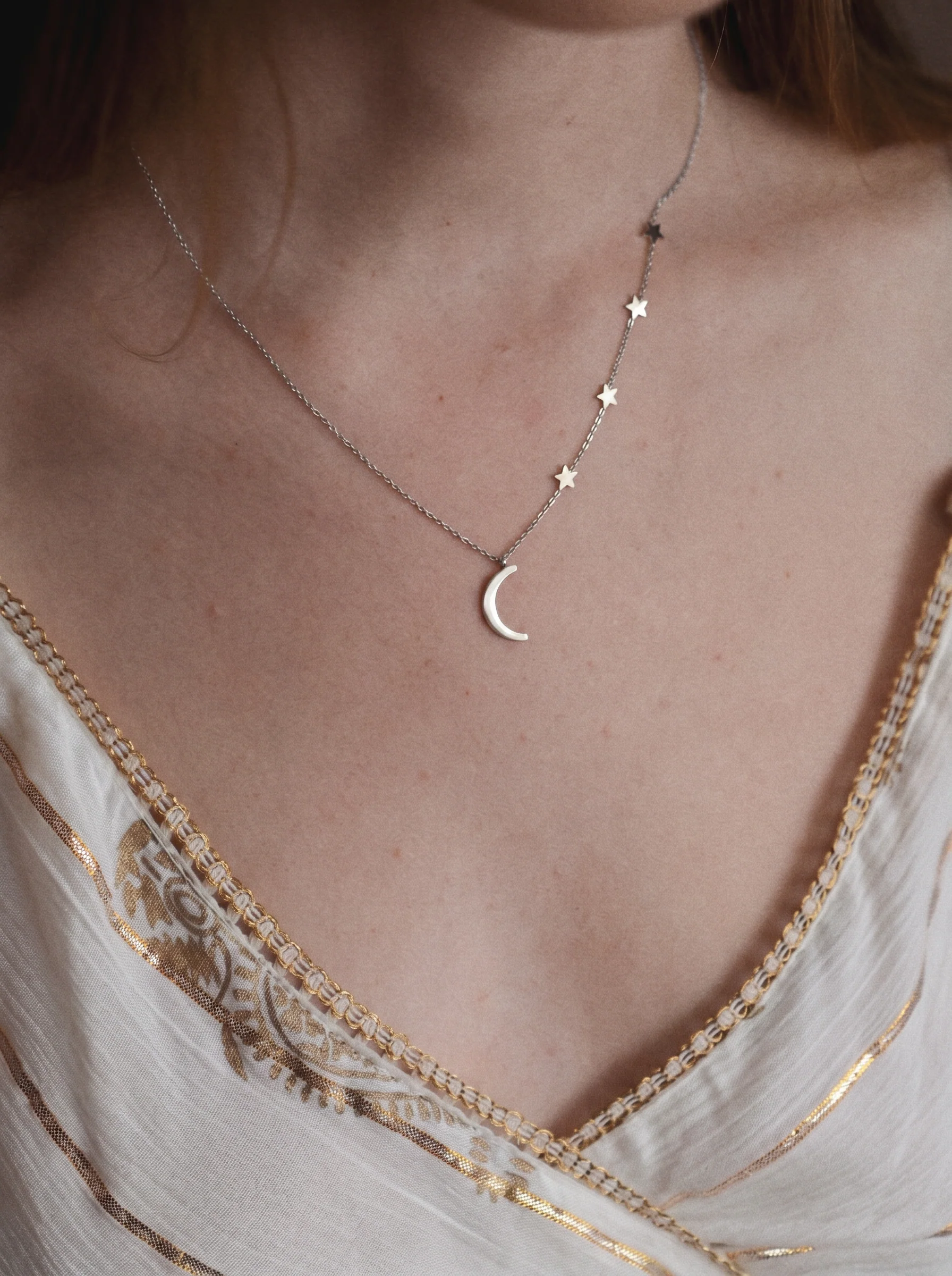 Rhiannon Moon And Stars Necklace In Silver - Image 3