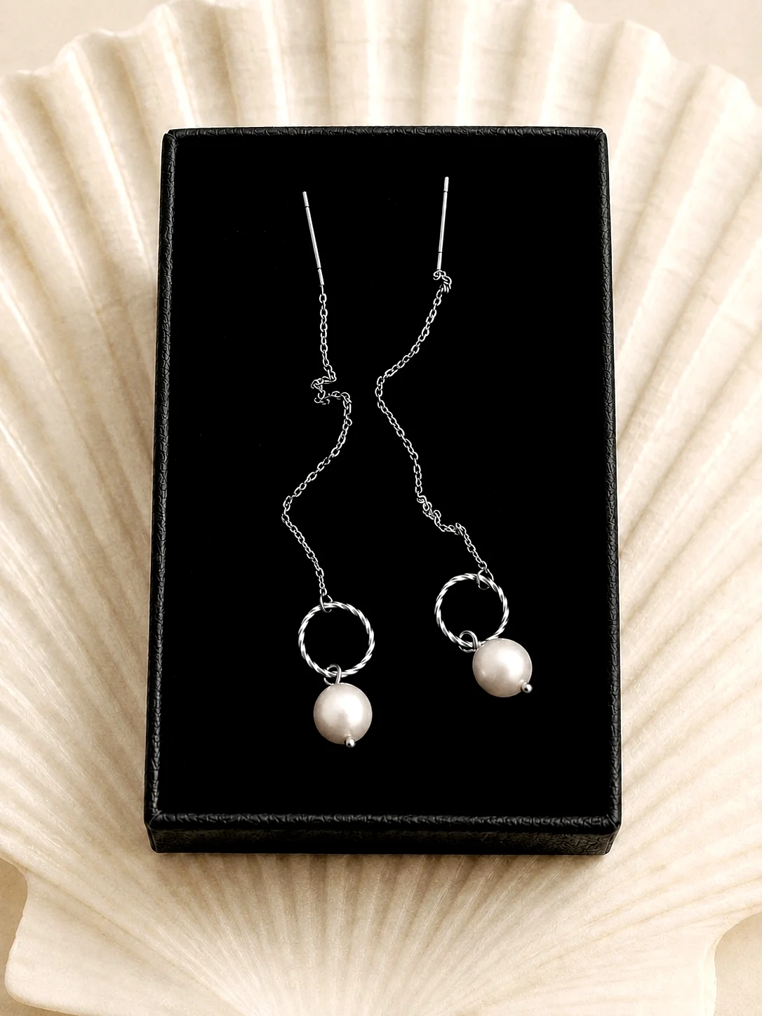 Serene Pearl Chain Earrings in Silver