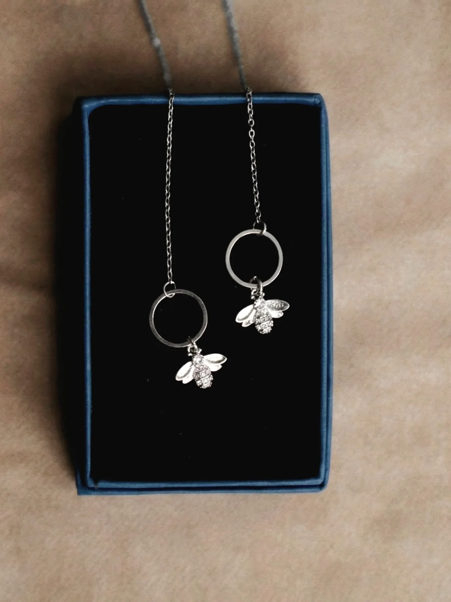 Mini Sparkle Bee Earrings in Silver