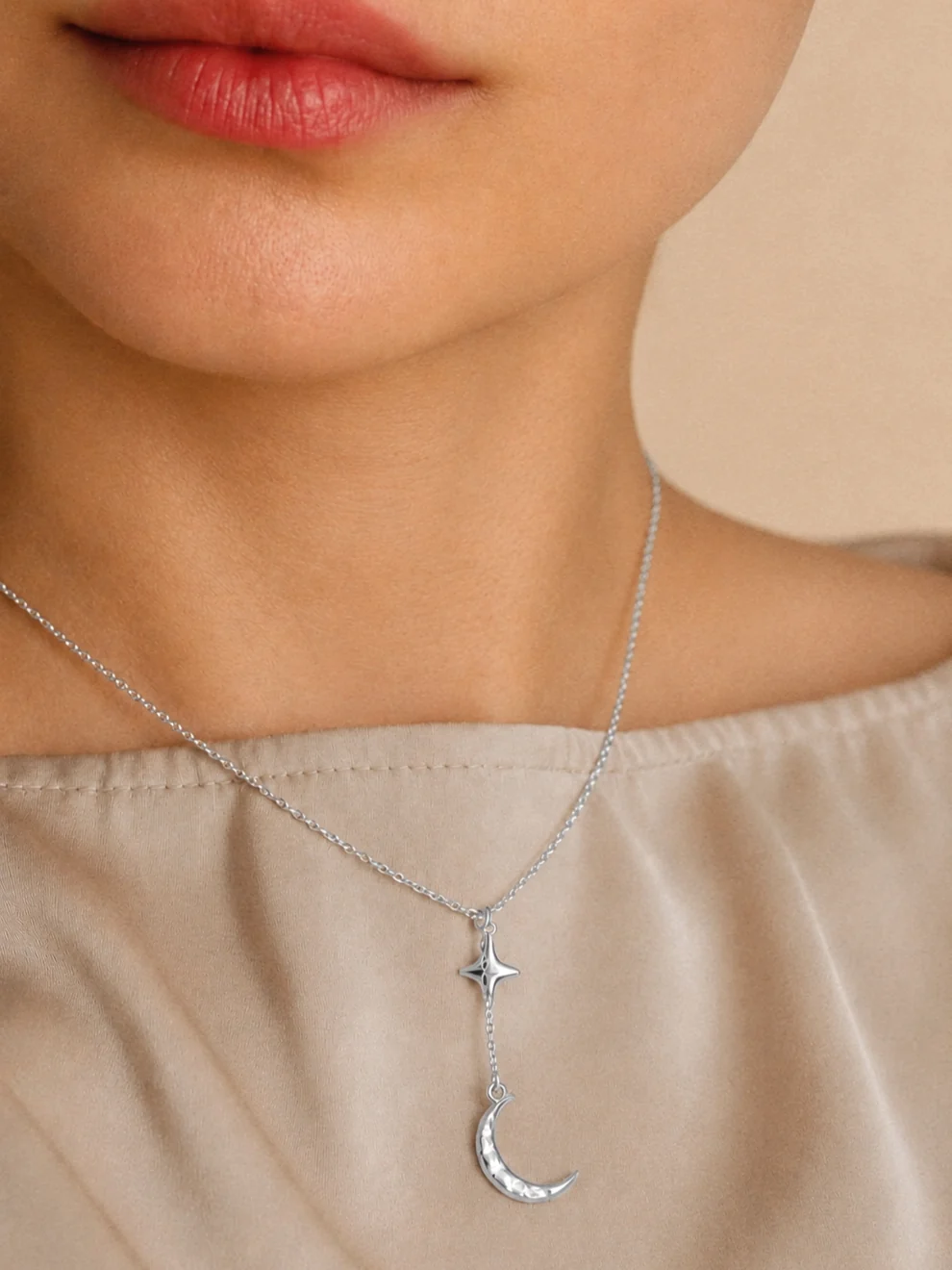 Star and Crescent Moon Neckless in Silver - Image 2
