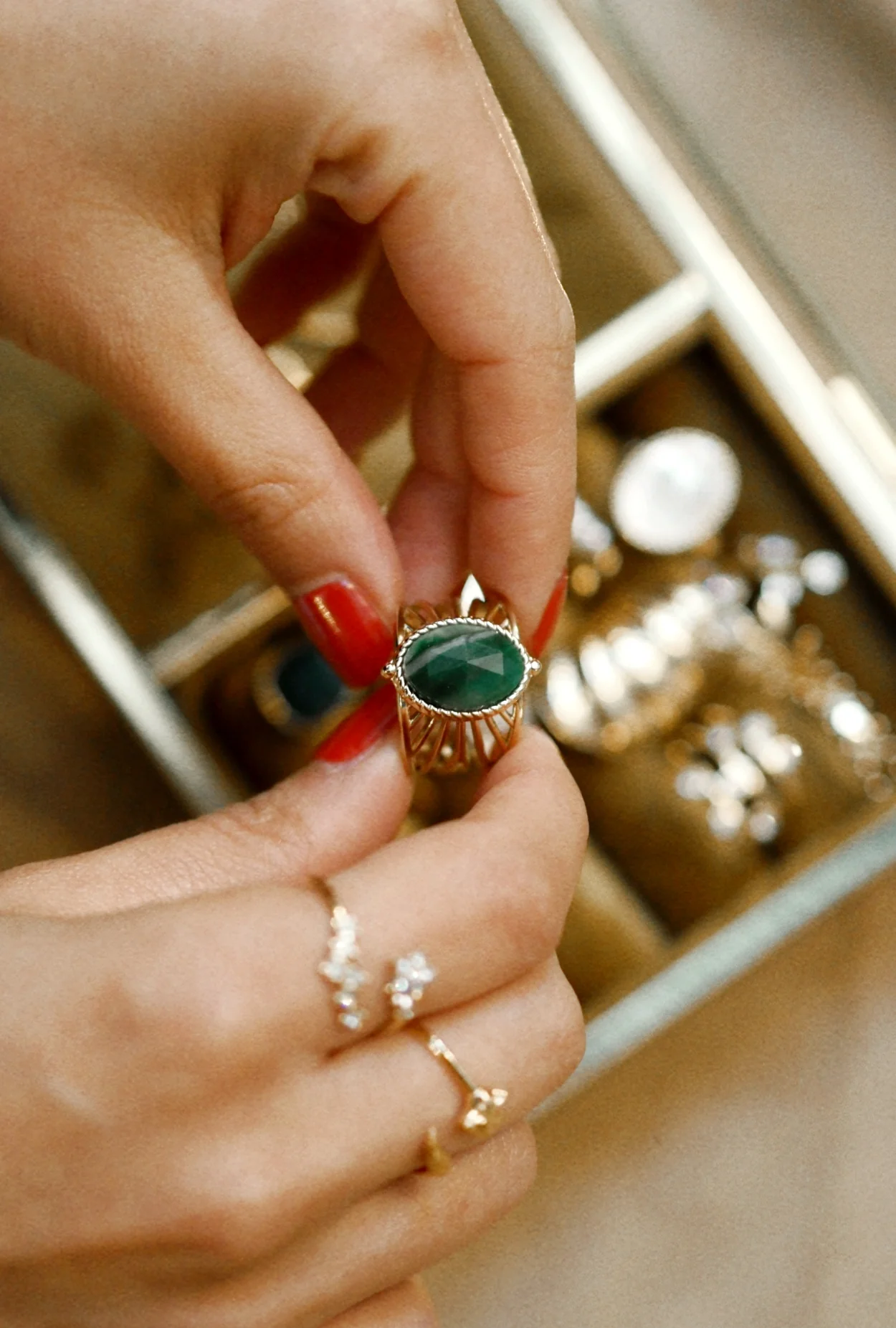 Unique Green Gemstone Ring - Image 2