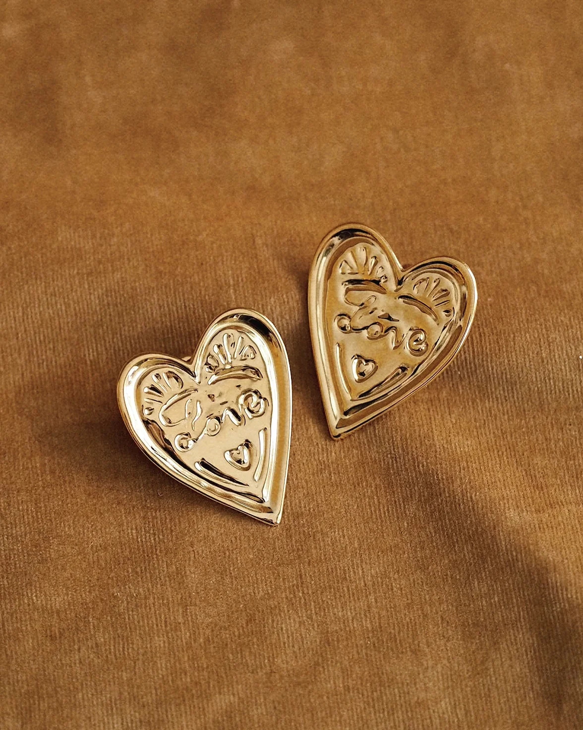Statement Love Heart Earrings in Gold - Image 4