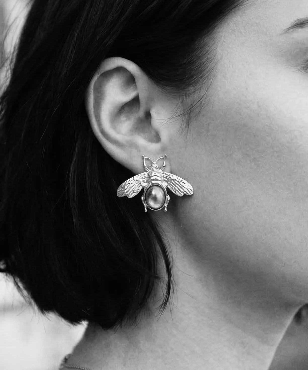 Vintage Style Large Bee Earrings with Labradorite - Image 2
